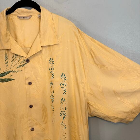 Tommy Bahama Button Up Shirt Men XL Light Yellow Silk Bamboo Leaf Print Hawaiian - Picture 5 of 6